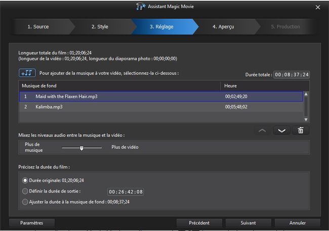Cyberlink Powerdirector 12 Ultra - Assistant Magic Movie : réglages supplémentaires
