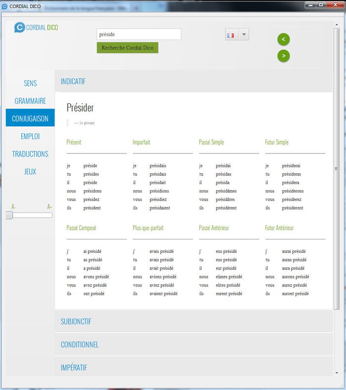 Cordial Pro 20 - Conjugaison du verbe Présider