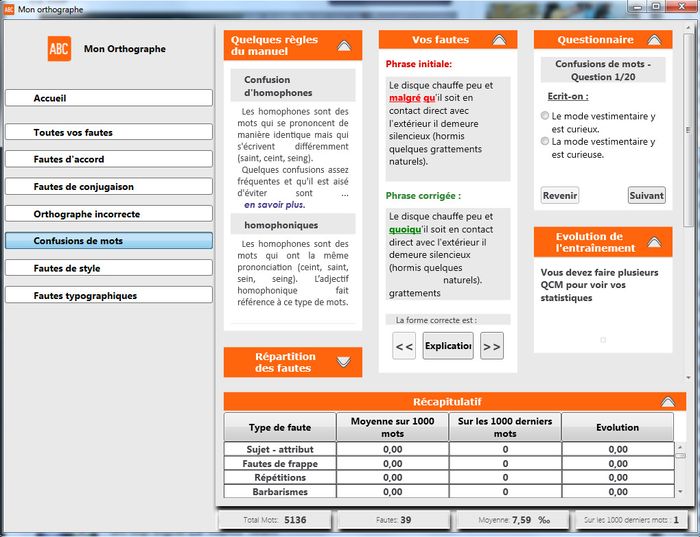 Exemple de rappel des règles et de nos fautes et de questionnaire