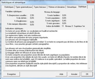 Cordial Pro 20 : Statistiques et sémantiques - Stylistique