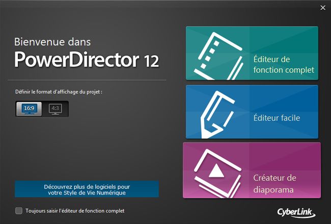 Cyberlink Powerdirector 12 Ultra - La page d'accueil