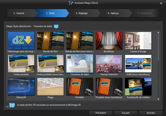 Cyberlink Powerdirector 12 Ultra - Assistant Magic Movie : choix du style