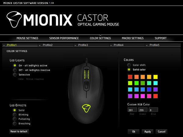 Mionix Castor Software : color setting / les paramètres de couleur