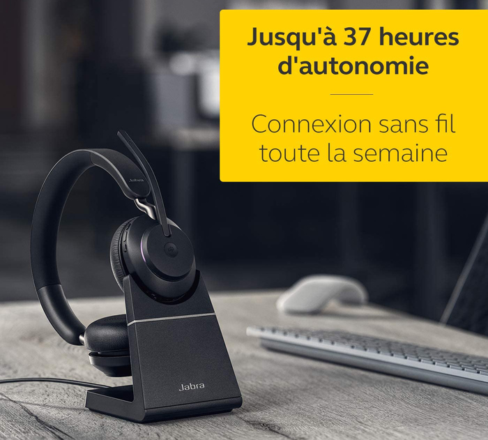 Jabra Evolve 65 SE - Micro-casque stéréo Bluetooth sans fil - Micro à  réduction de bruit, autonomie prolongée - Certifié UC, fonctionne avec les