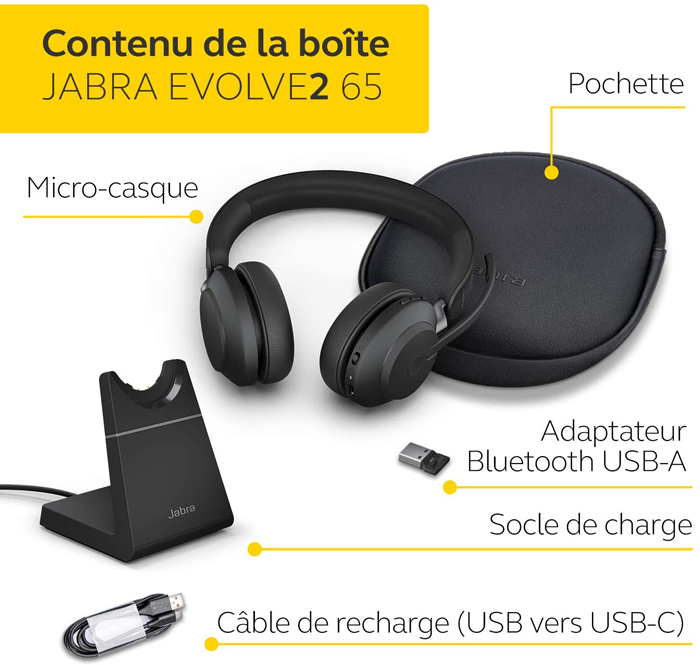 Jabra Evolve2 65 Casque PC Sans Fil Beige Adaptateur Bluetooth USB-C Casque Certifié Microsoft Teams Mono Écouteur avec Batterie Longue Durée 