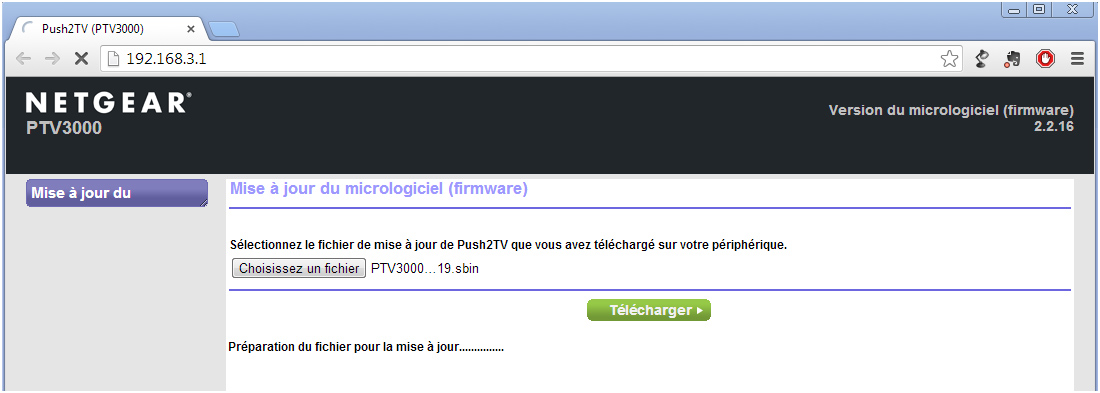 Choix du fichier firmware (.sbin) à télécharger pour la mise à jour