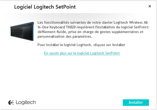 Windows suggère automatiquement l'installation du logiciel Logitech Setpoint
