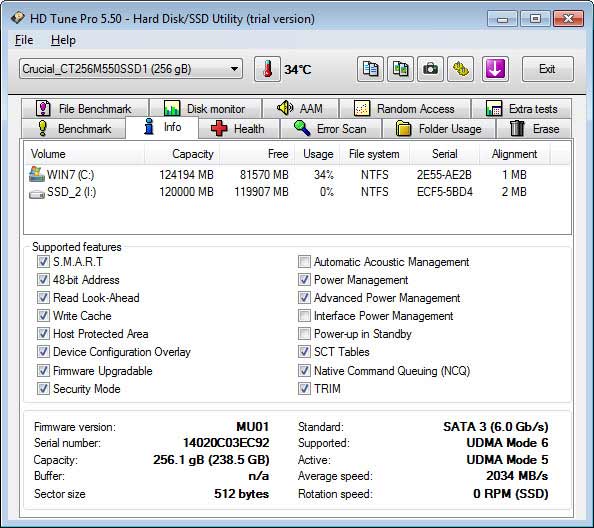 Info du SSD dans HD Tune Pro