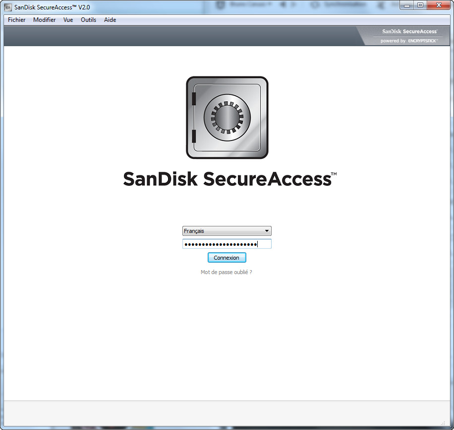 Sandisk Secure Access : la page d’accueil qui exige un mot de passe pour accéder aux fichiers