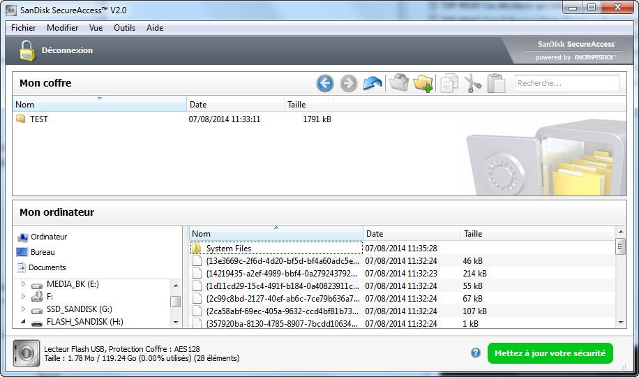 L'interface du logiciel Sandisk SecureAccess